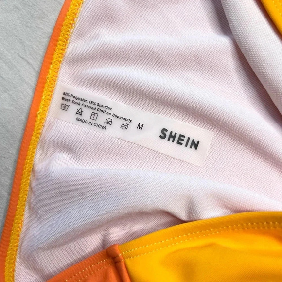 SHEIN Women's High-Waisted Colorblock Bikini Bottoms Size M Orange Yellow - Picture 4 of 6